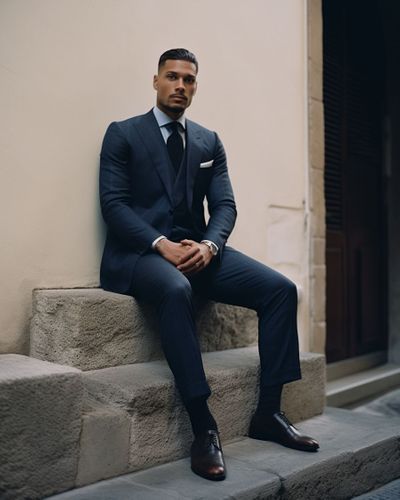 Blue Piece Suit With Black Leather Shoes Hockerty